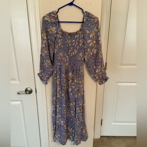 Jessica Simpson Spenser smocked printed midi dress, bel-air blue, small